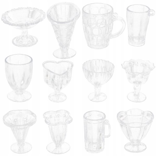 Set 12 Mini Bicchieri Trasparenti in Plastica per Casa delle Bambole