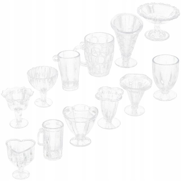 Set 12 Mini Bicchieri Trasparenti in Plastica per Casa delle Bambole