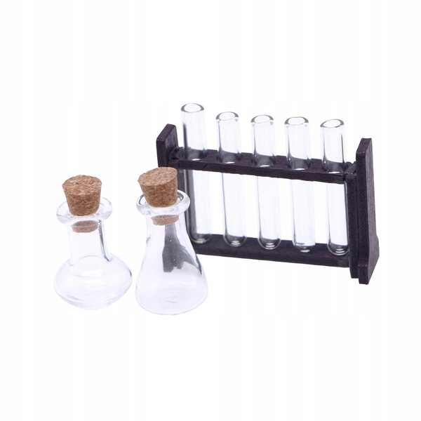 Miniatur-Reagenzglas-Set aus Holz und Glas für Puppenhäuser im Maßstab 1:12