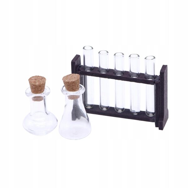 Set Miniature di Provetta in Legno e Vetro per Casa delle Bambole Scala 1:12