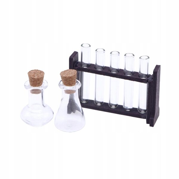 Set Miniature di Provetta in Legno e Vetro per Casa delle Bambole Scala 1:12