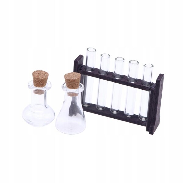 Set Miniature di Provetta in Legno e Vetro per Casa delle Bambole Scala 1:12