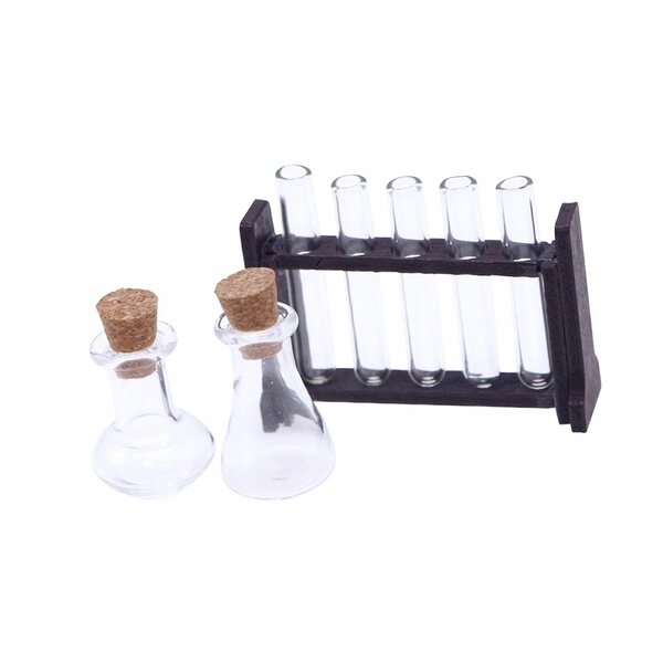 Set Miniature di Provetta in Legno e Vetro per Casa delle Bambole Scala 1:12