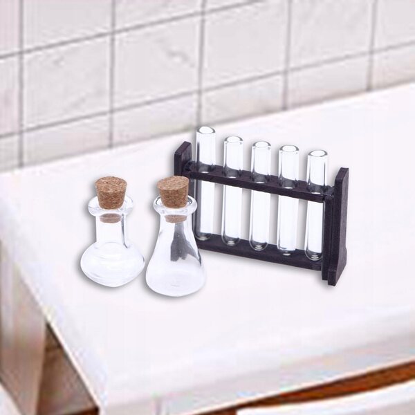Set Miniature di Provetta in Legno e Vetro per Casa delle Bambole Scala 1:12