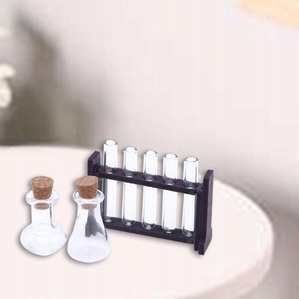 Set Miniature di Provetta in Legno e Vetro per Casa delle Bambole Scala 1:12