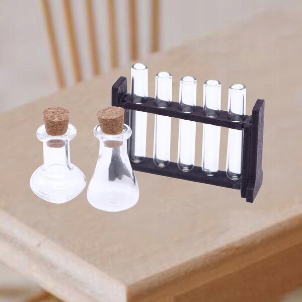 Set Miniature di Provetta in Legno e Vetro per Casa delle Bambole Scala 1:12