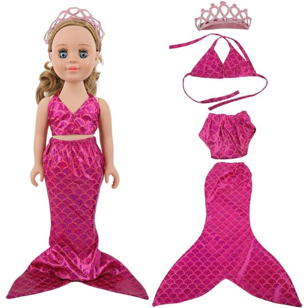 Set Meerjungfrauen-Kleidung für 46-cm-Puppe mit rot-rosa Kleid, Bikini und Accessoires