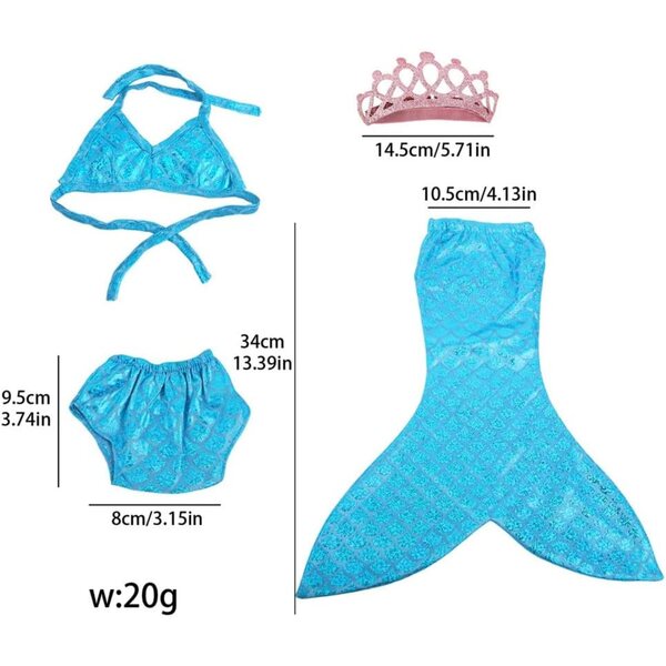 Set Meerjungfrauen-Kleidung für 46-cm-Puppe mit rot-rosa Kleid, Bikini und Accessoires