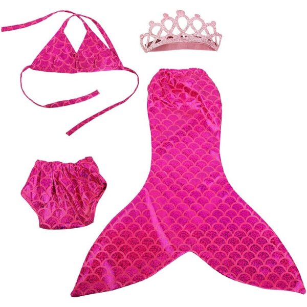 Set Meerjungfrauen-Kleidung für 46-cm-Puppe mit rot-rosa Kleid, Bikini und Accessoires