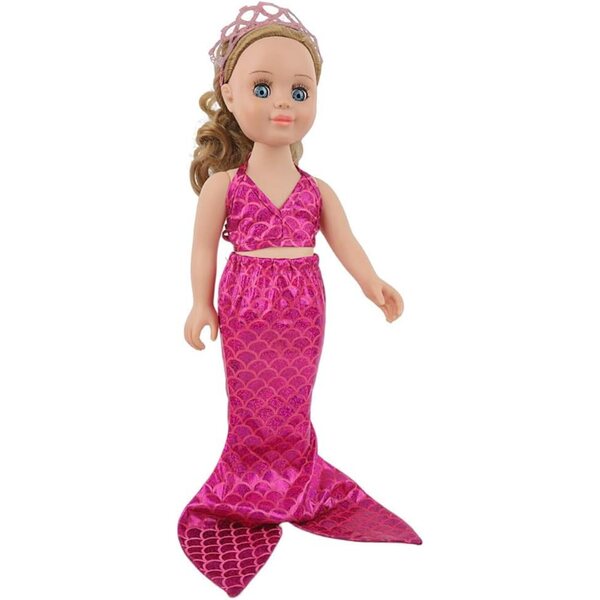 Set Meerjungfrauen-Kleidung für 46-cm-Puppe mit rot-rosa Kleid, Bikini und Accessoires