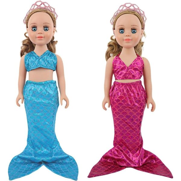 Set Meerjungfrauen-Kleidung für 46-cm-Puppe mit rot-rosa Kleid, Bikini und Accessoires