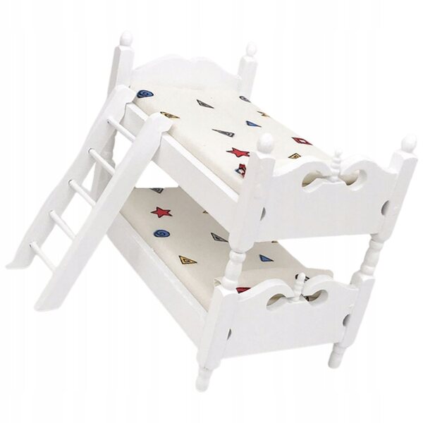 Mini letto a castello in legno e tessuto per casa delle bambole, 12 decorazioni geometriche