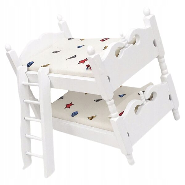Mini letto a castello in legno e tessuto per casa delle bambole, 12 decorazioni geometriche