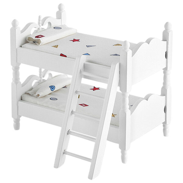 Mini letto a castello in legno e tessuto per casa delle bambole, 12 decorazioni geometriche