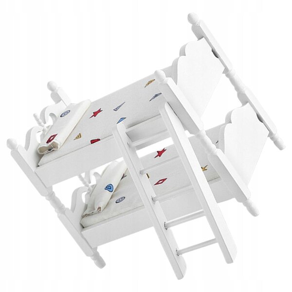 Mini letto a castello in legno e tessuto per casa delle bambole, 12 decorazioni geometriche