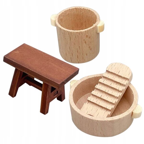 Dekoratives und realistisches Mini-Puppenhaus-Waschmaschinen-Set aus Holz