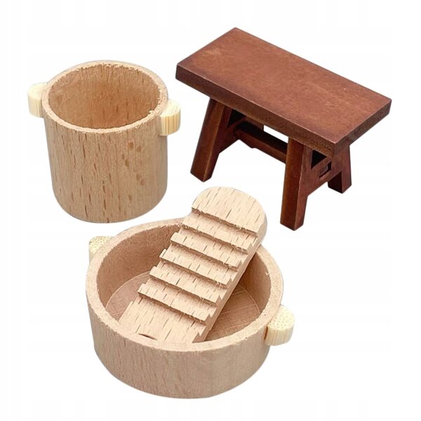 Dekoratives und realistisches Mini-Puppenhaus-Waschmaschinen-Set aus Holz