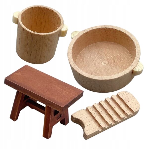 Dekoratives und realistisches Mini-Puppenhaus-Waschmaschinen-Set aus Holz