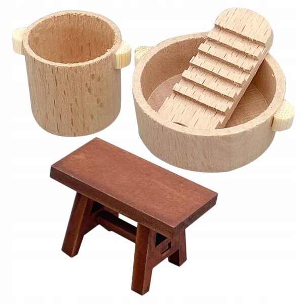 Dekoratives und realistisches Mini-Puppenhaus-Waschmaschinen-Set aus Holz