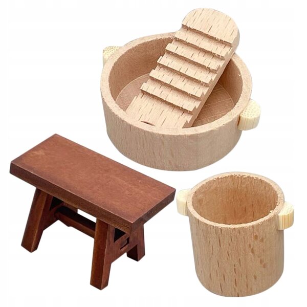 Dekoratives und realistisches Mini-Puppenhaus-Waschmaschinen-Set aus Holz