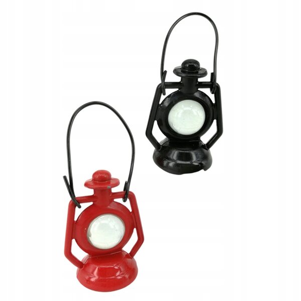 Mini lampada a petrolio rossa vintage per casa delle bambole, set 2 pezzi