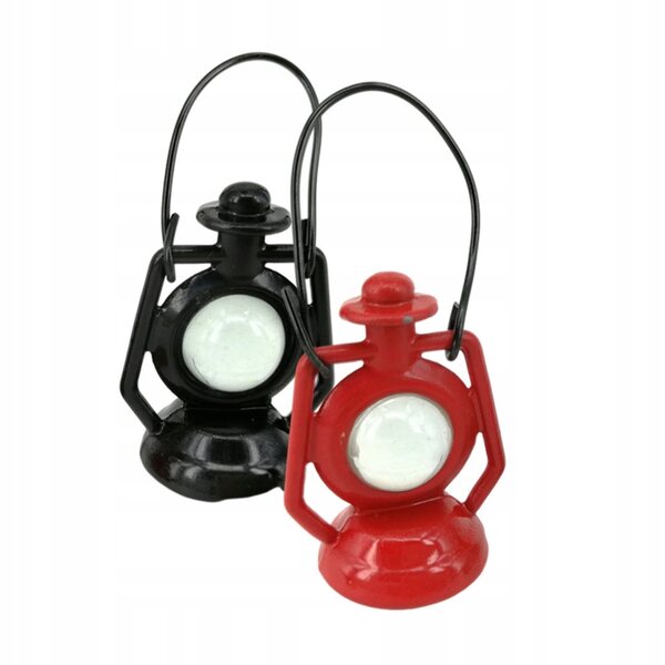 Mini lampada a petrolio rossa vintage per casa delle bambole, set 2 pezzi
