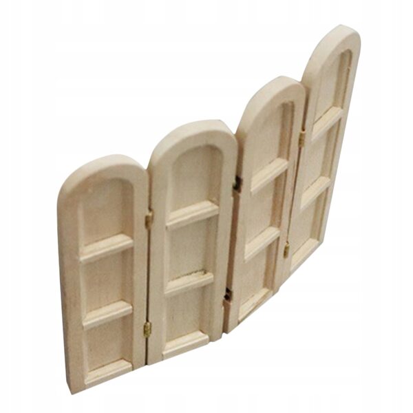 Beigefarbener Mini-Holzschirm für Puppenhausdekoration, 12,5 x 4 x 2,5 cm