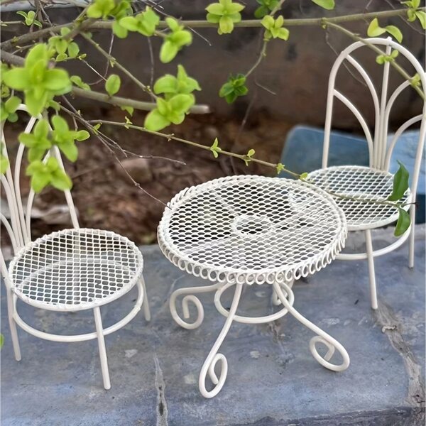 Set Mobili da Terrazzo per Bambole con Tavolino e 2 Sedie in Metallo
