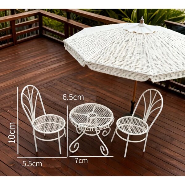 Set Mobili da Terrazzo per Bambole con Tavolino e 2 Sedie in Metallo
