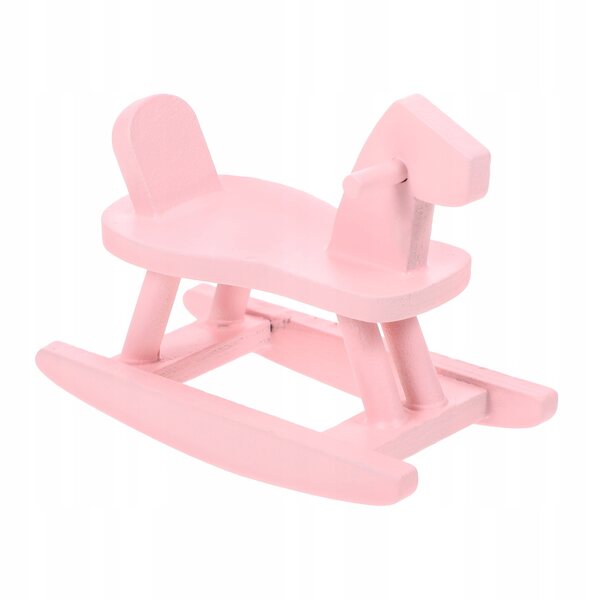 Miniatura cavallo a dondolo rosa in legno per decorazione mobili e modellini