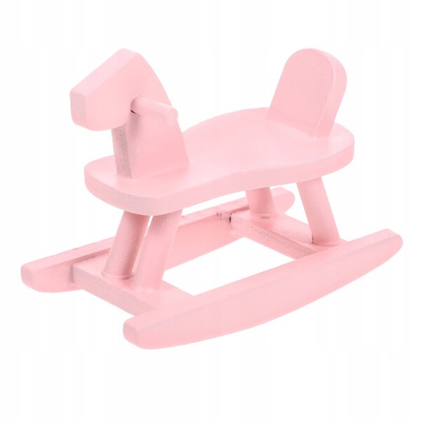 Miniatura cavallo a dondolo rosa in legno per decorazione mobili e modellini