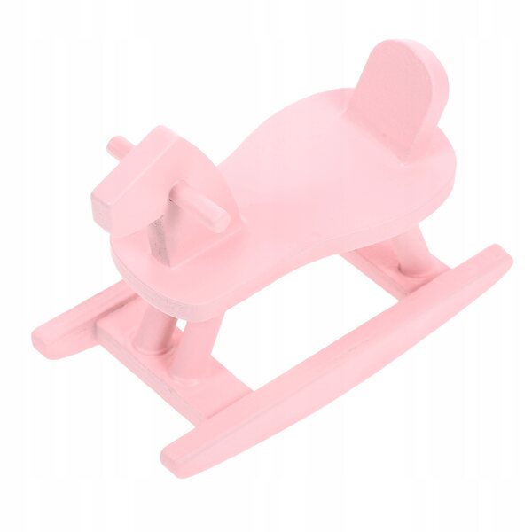 Miniatura cavallo a dondolo rosa in legno per decorazione mobili e modellini