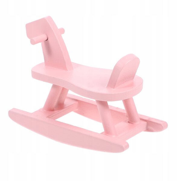 Miniatura cavallo a dondolo rosa in legno per decorazione mobili e modellini