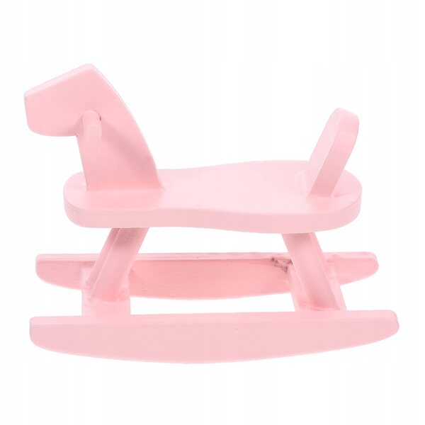 Miniatura cavallo a dondolo rosa in legno per decorazione mobili e modellini