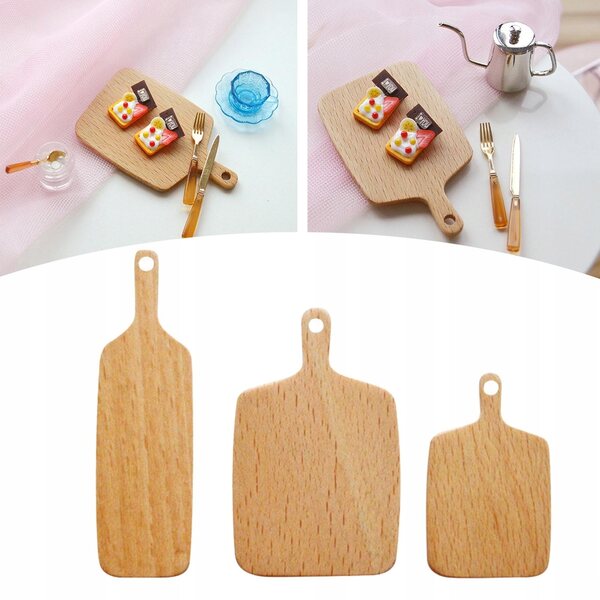 Set 3 Miniature Assi da Taglio in Legno per Case delle Bambole Scala 1:6 e 1:12