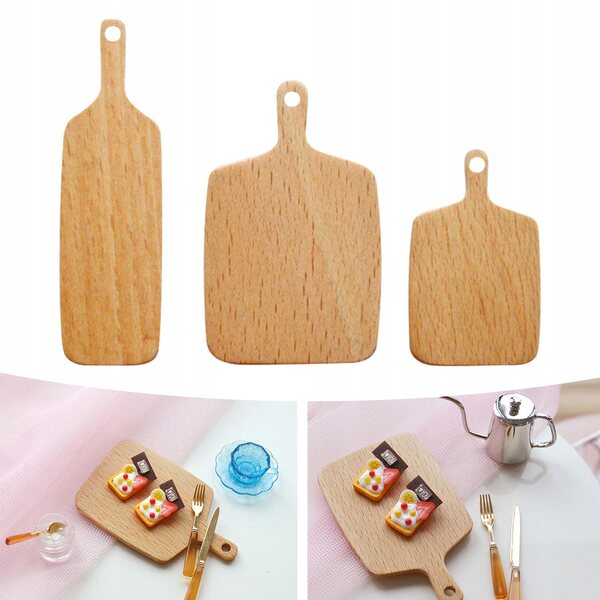 Set 3 Miniature Assi da Taglio in Legno per Case delle Bambole Scala 1:6 e 1:12