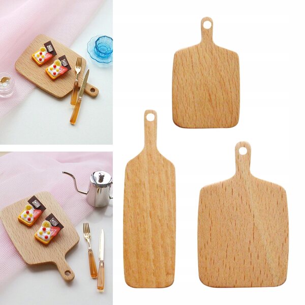 Set 3 Miniature Assi da Taglio in Legno per Case delle Bambole Scala 1:6 e 1:12