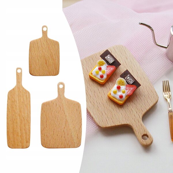 Set 3 Miniature Assi da Taglio in Legno per Case delle Bambole Scala 1:6 e 1:12