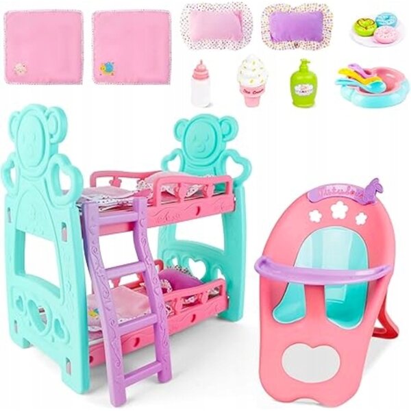 Etagenbett für Puppen mit sicherem und kreativem Zubehör 28-36 cm