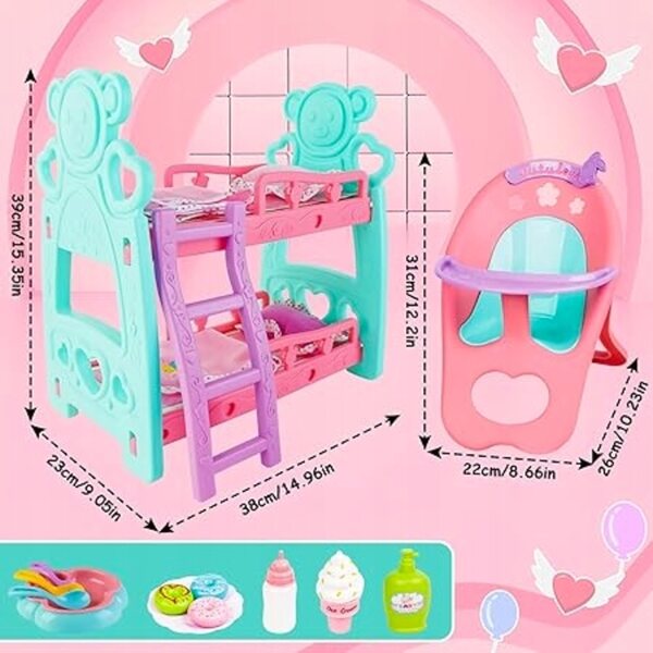 Etagenbett für Puppen mit sicherem und kreativem Zubehör 28-36 cm
