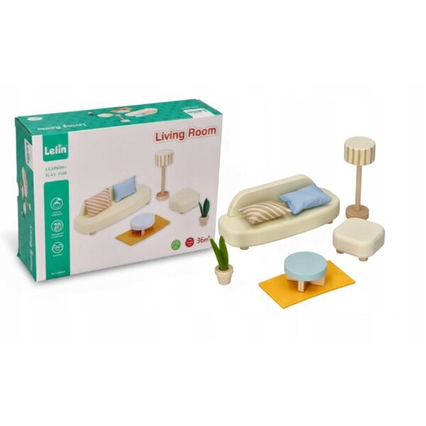 Set Mobili in Legno per Casa delle Bambole Salotto con Sofa, Tavolino e Accessori