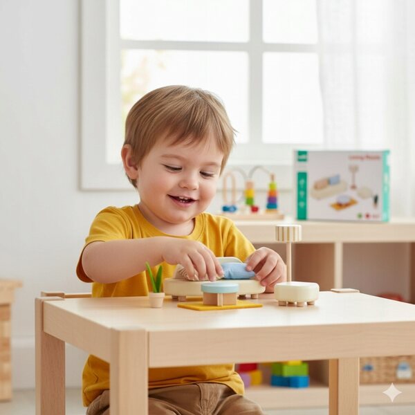 Set Mobili in Legno per Casa delle Bambole Salotto con Sofa, Tavolino e Accessori