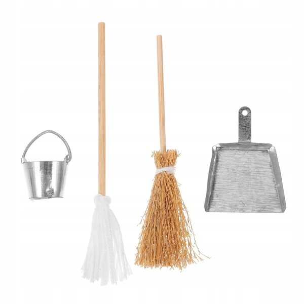Mini-Zubehörset für Mini-Koffer: Besen, Bürste, Eimer und Palette aus Holz und Harz