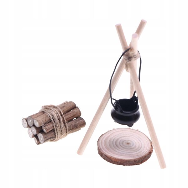 Mini-Camping-Set 1:12 für Puppen mit Holzzubehör und Sprunggelenk