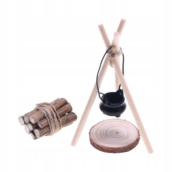 Mini-Camping-Set 1:12 für Puppen mit Holzzubehör und Sprunggelenk