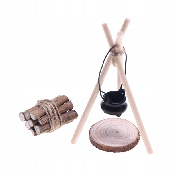 Mini-Camping-Set 1:12 für Puppen mit Holzzubehör und Sprunggelenk