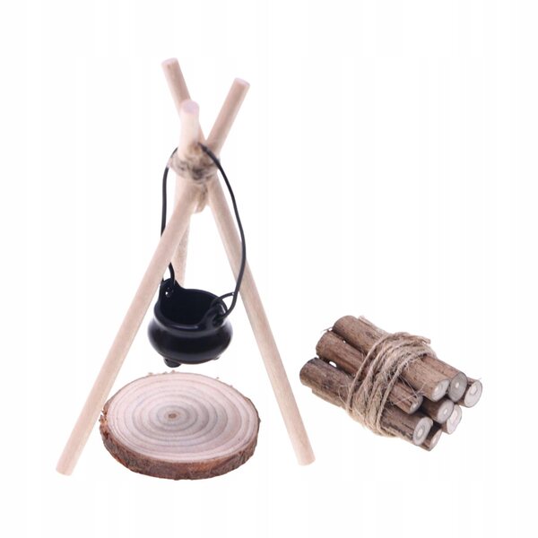 Mini-Camping-Set 1:12 für Puppen mit Holzzubehör und Sprunggelenk