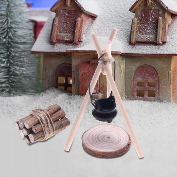 Mini-Camping-Set 1:12 für Puppen mit Holzzubehör und Sprunggelenk