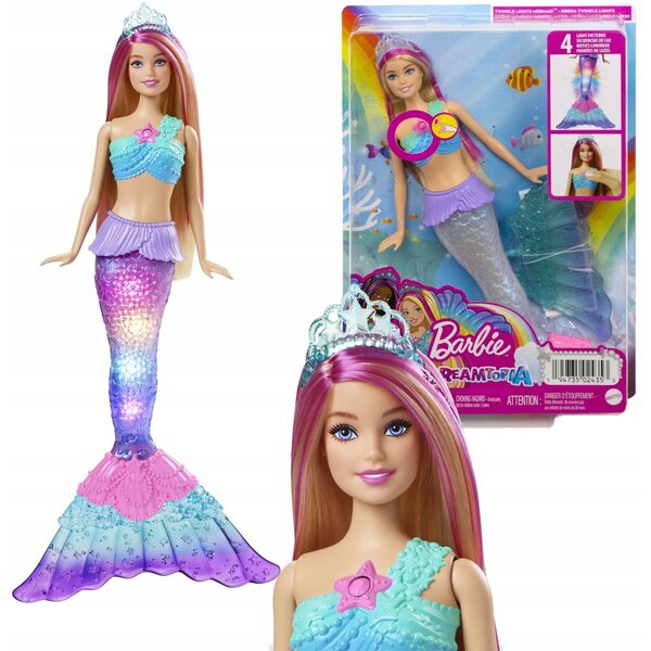 Barbie Syrenka Dreamtopia Malibu mit leuchtendem Ogon und farbigen Lichtern