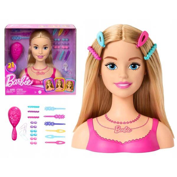 LALKA BARBIE GŁOWA DO STYLIZACJI + 20 akcesoriów do stylizacji włosów HMD88